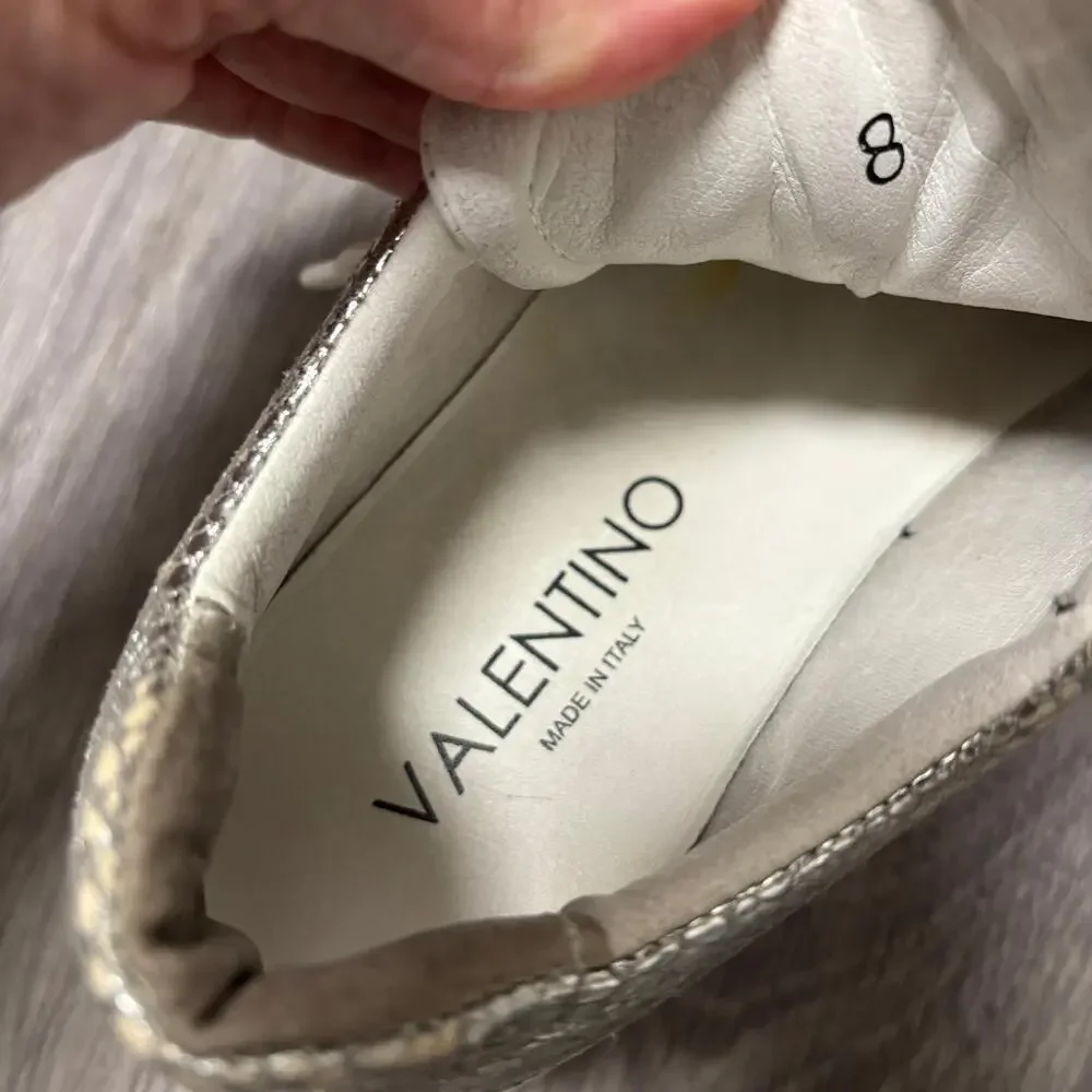 Valentino Fresia Snakeskin Embossed Trim Leather Platform Sneakers Size 8